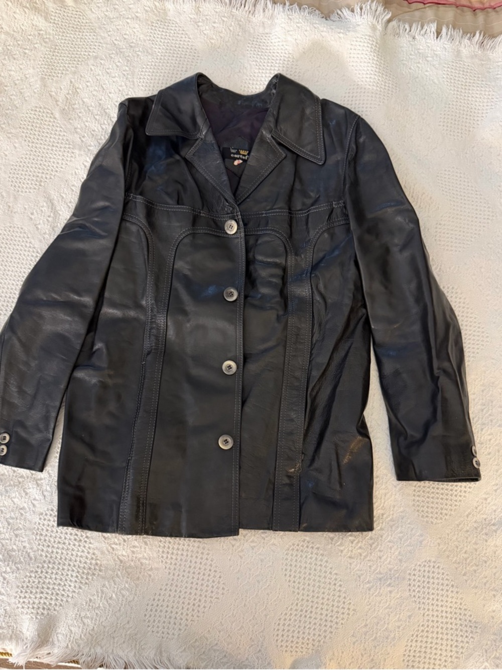 Women’s Black Leather Button-Front Jacket